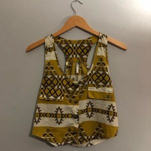 Tribal Print Yellow Black and White Crop Top